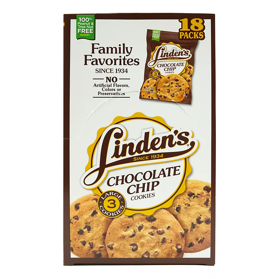 Linden’s chocolate chip cookies 18 packs  item# sn041