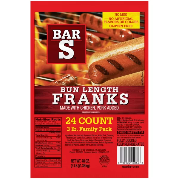 Bar S Bun Length Franks chicken hot dogs item # C001