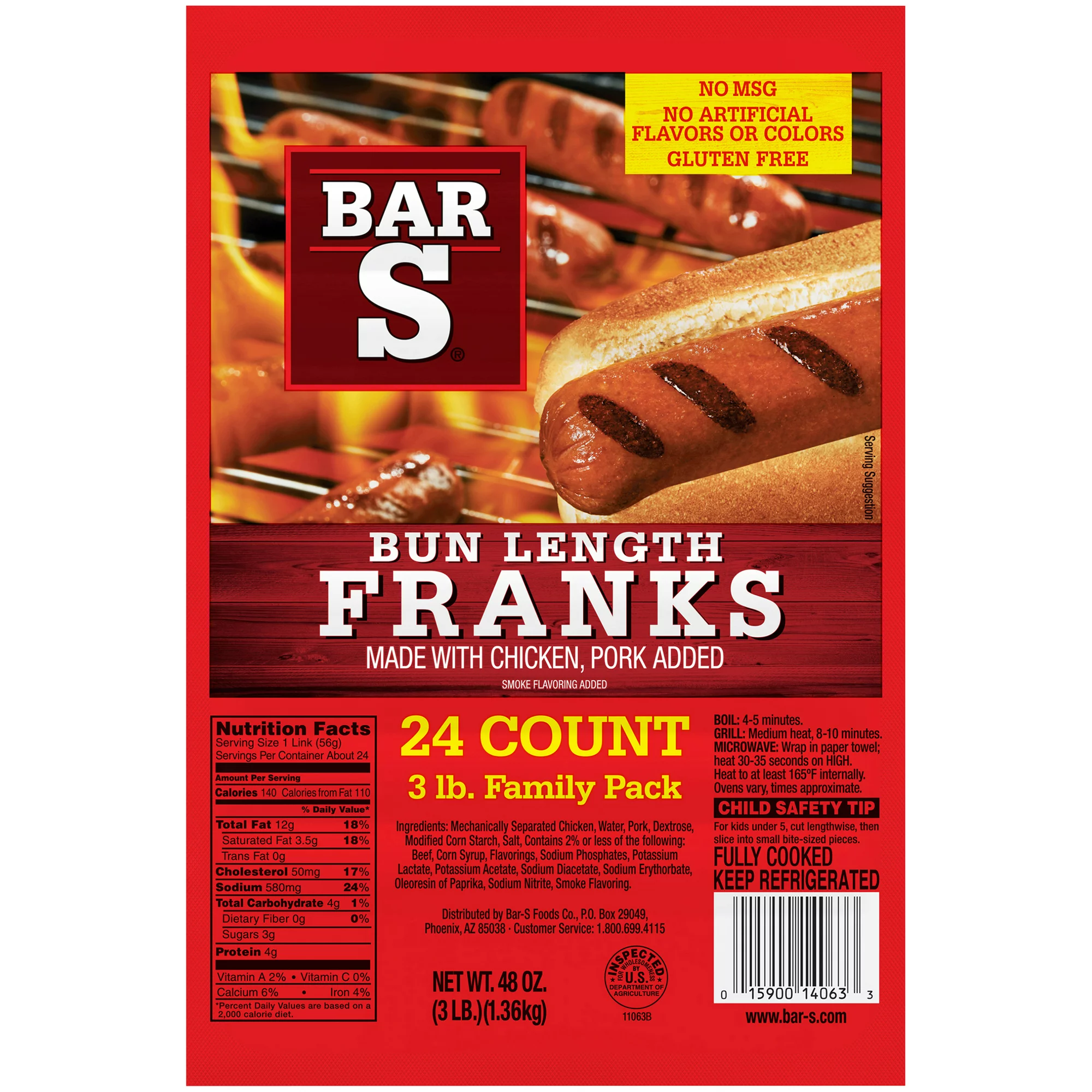 Bar S Bun Length Franks chicken hot dogs item # C001