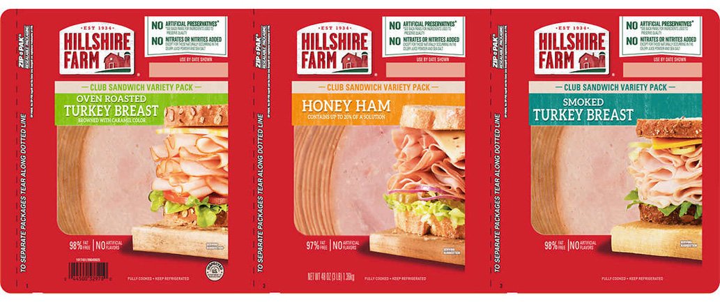 Hillshire farm turkey breast variety 3pack oven roasted turkey & ham contains pork item# T011