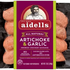Aidells artichoke & garlic chicken sausage item # C013