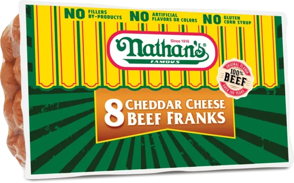 Nathan beef franks with cheddar item B006