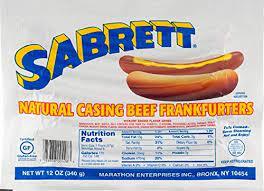 Sabrett beef franks 3lb item# B019