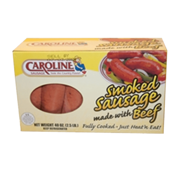 Caroline smoked beef sausage regular item # B016